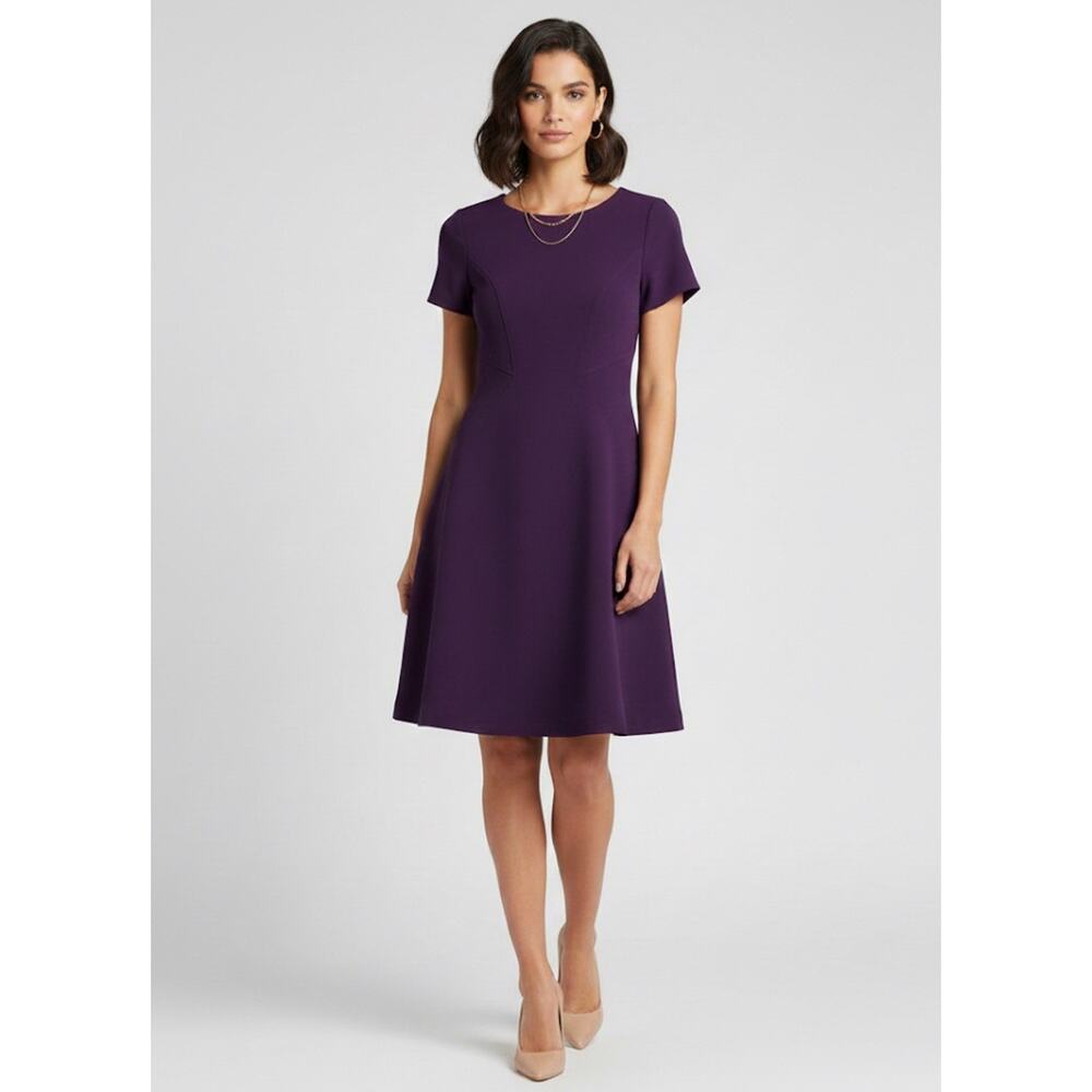 DKNY Modern Purple Short Sleeve Fit & Flare A Line Dress Womens Size 10 NEW $129